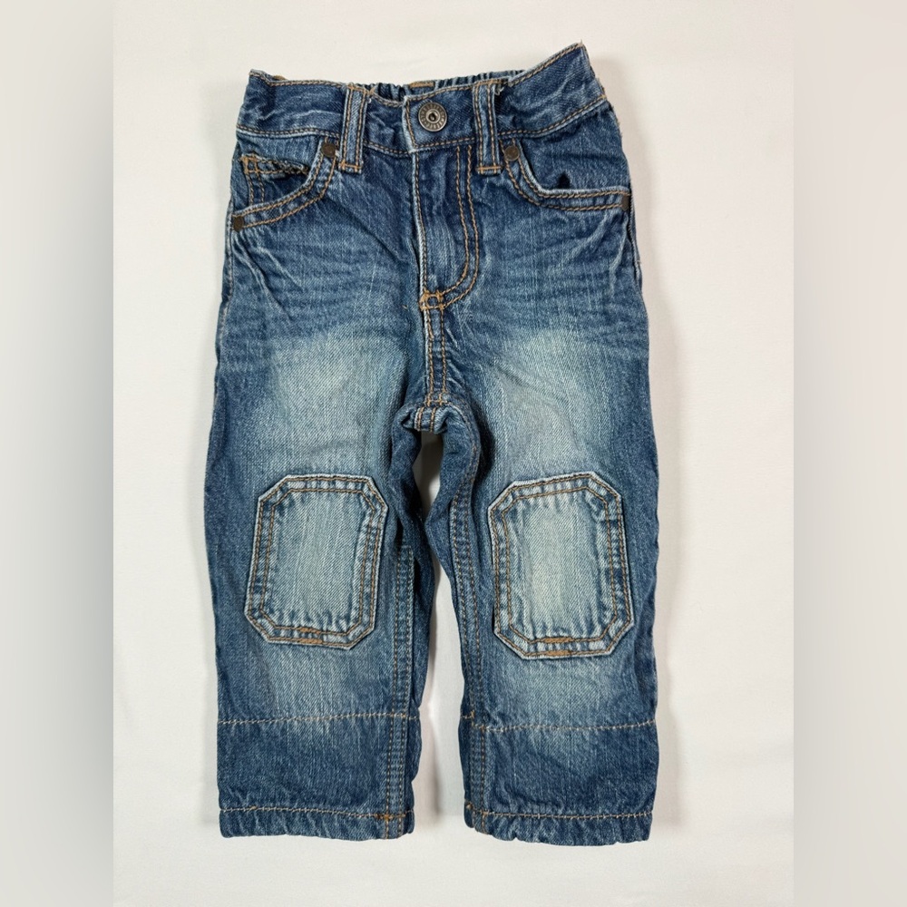 GYMBOREE Baby Boys' Green Tartan Plaid Cuff Knee Patch Jeans Cotton Rustic 6-12M